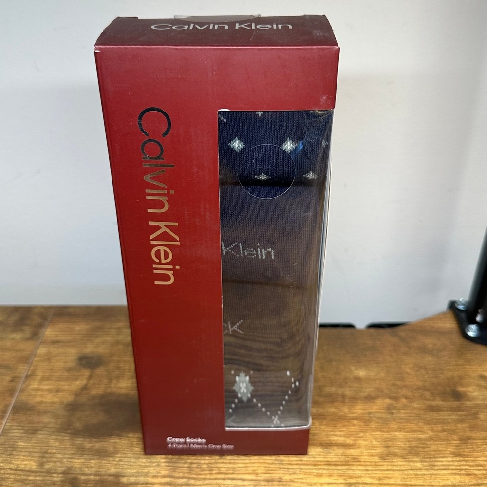 NEW Calvin Klein Mens Crew Socks 4 Pair Pack Peacoat Assorted Blue Black US 7-12